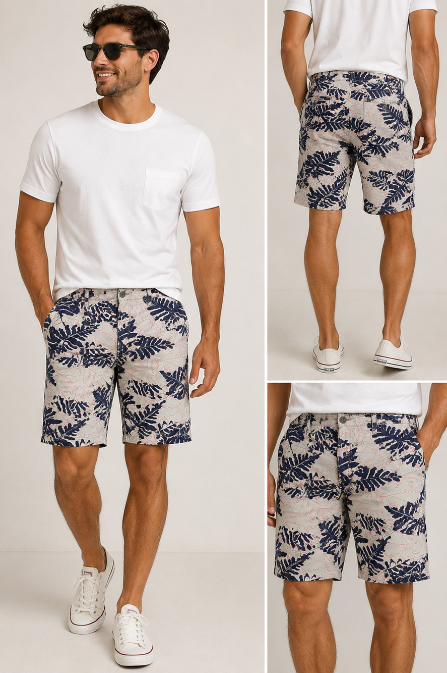 Levi's Tropical Print Chino Shorts – Men's 40– Navy & White Palm Leaf Casual